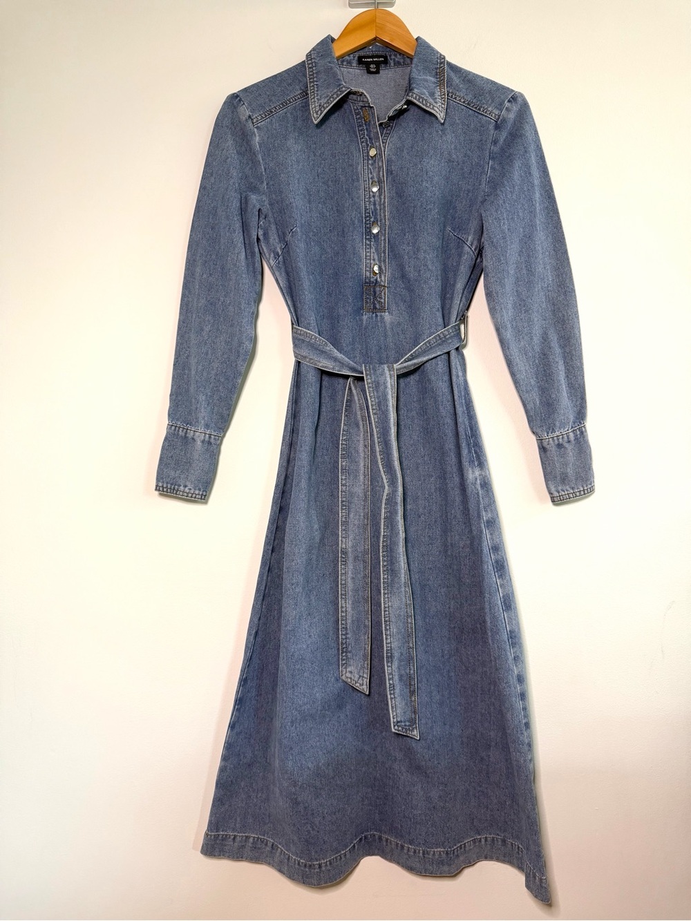 Karen Millen Denim Popover Midi Shirt Dress Belted Blue Size US 2 / UK 6